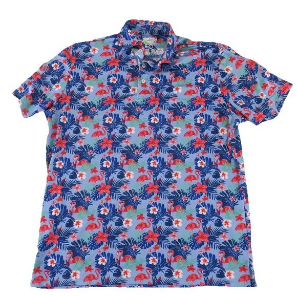 Tailor Byrd Golf Hawaiian Flamingo Polo Shirt Mens Large Tropical - Picture 1 of 10